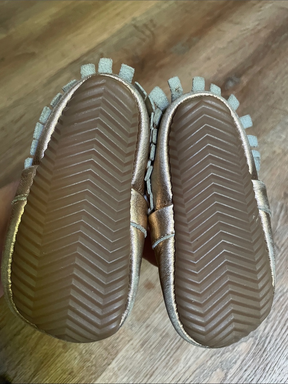 Baby Metallic Bronze Moccasin Slip-Ons with Fringe - Picture 6 of 6
